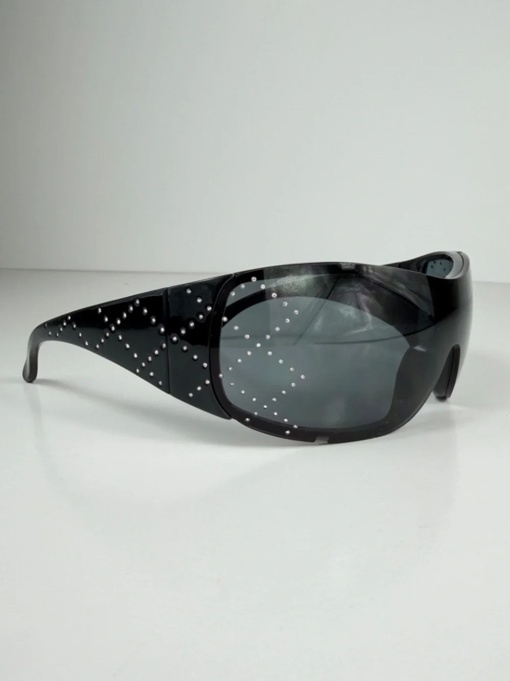LOEWE SLW583S Z42X Crystal Anagram Shield Sunglasses Black Vtg Y2K Deadstock Set